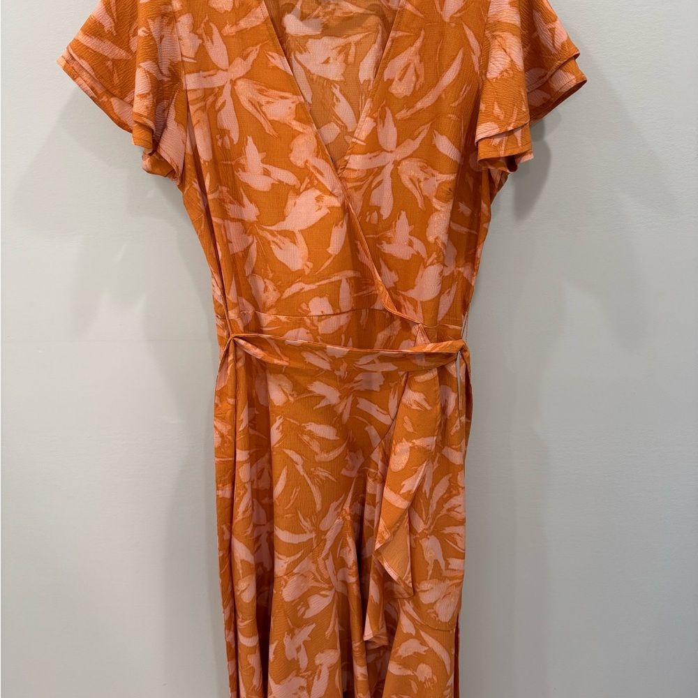 A New Day Orange Ruffled Wrap Sundress